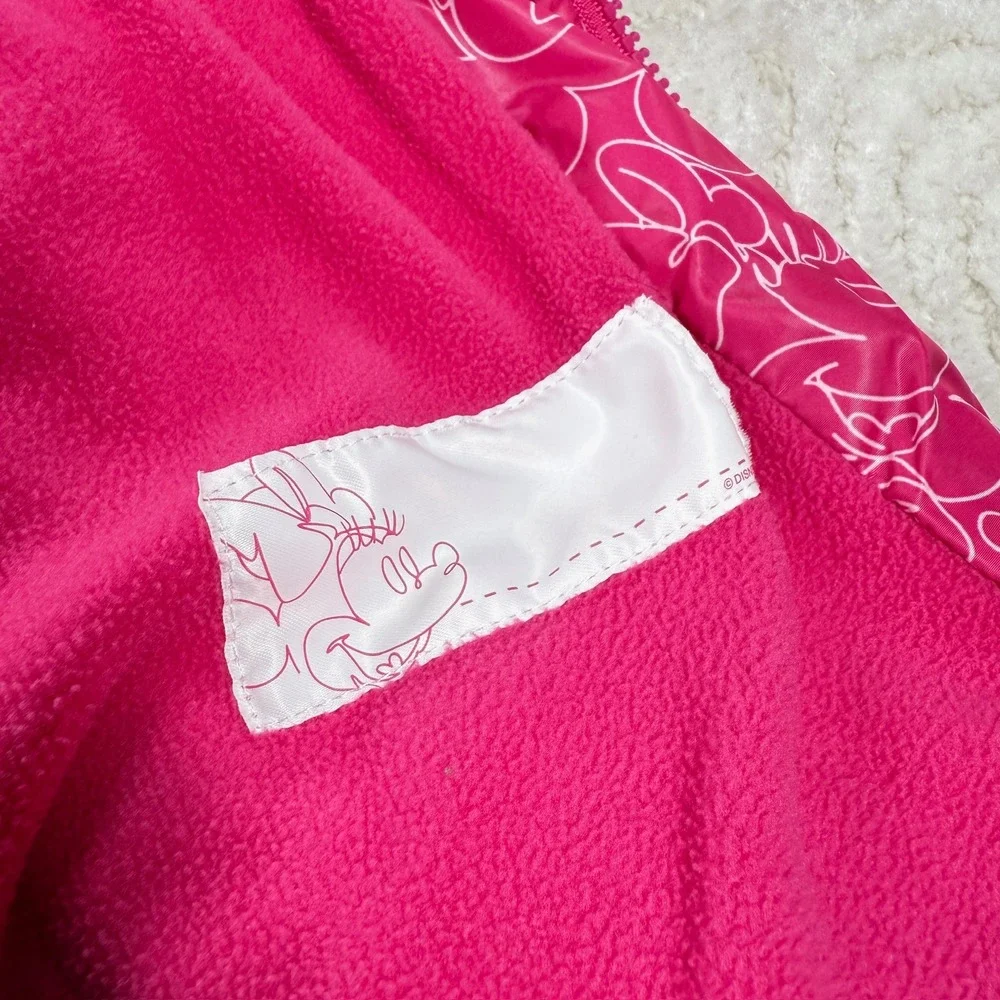 Kids Minnie Mouse Puffer Jacket 13 Hooded Pink White Disney Character Zip Up